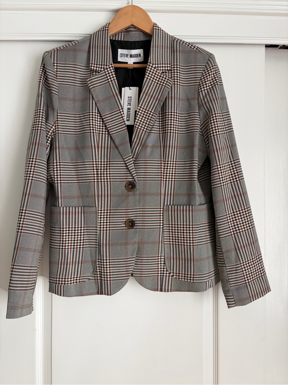 Steve Madden Brown Plaid Blazer Jacket Large NWT Career Office Preppy